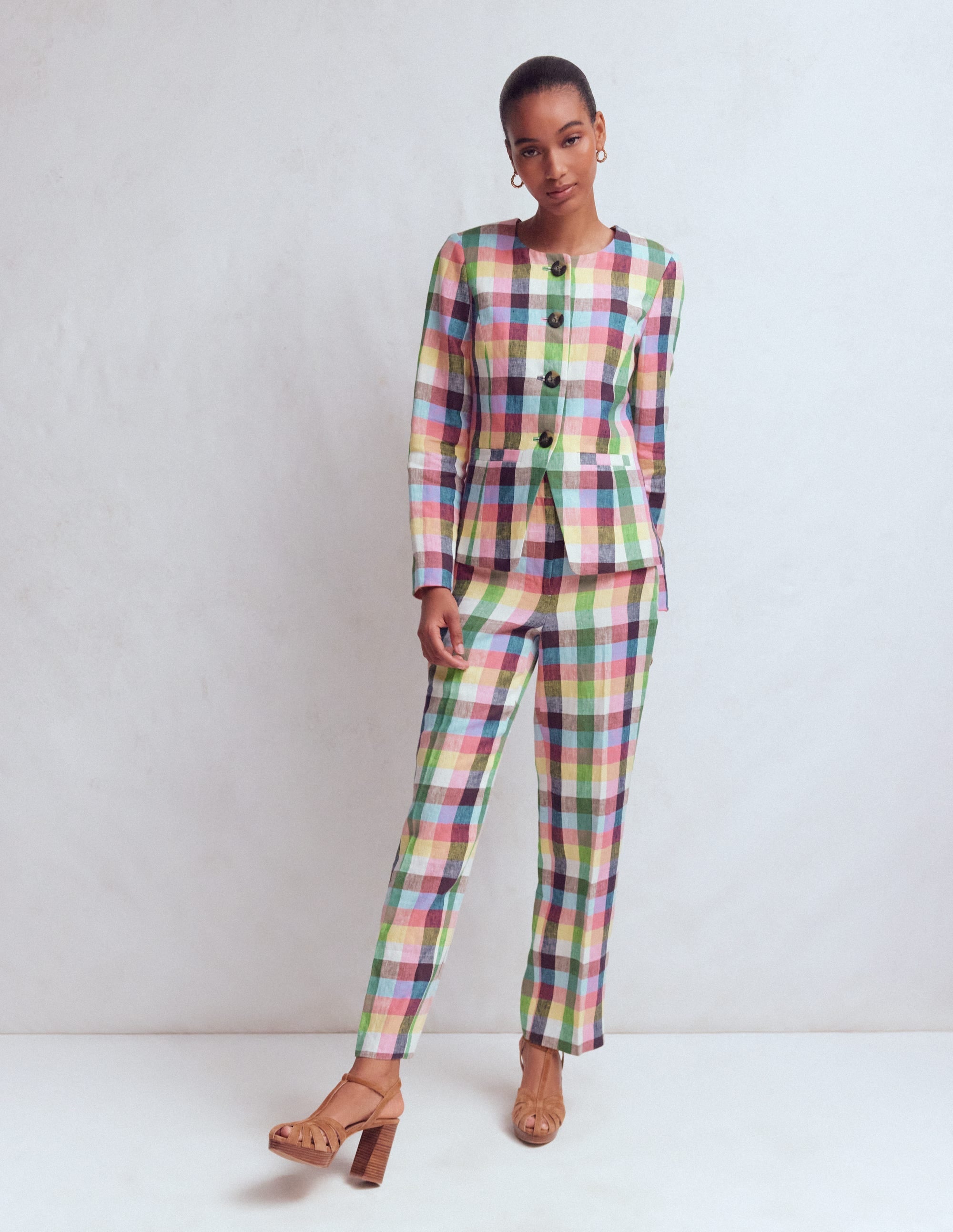 Hampstead Linen Blazer-Soft Yellow, Pink Multigingham