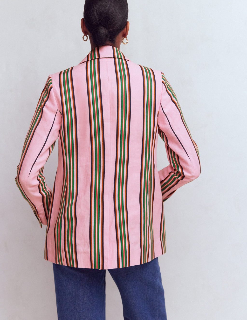 Woodbridge Linen Blazer-Pink, Rich Emerald Stripe
