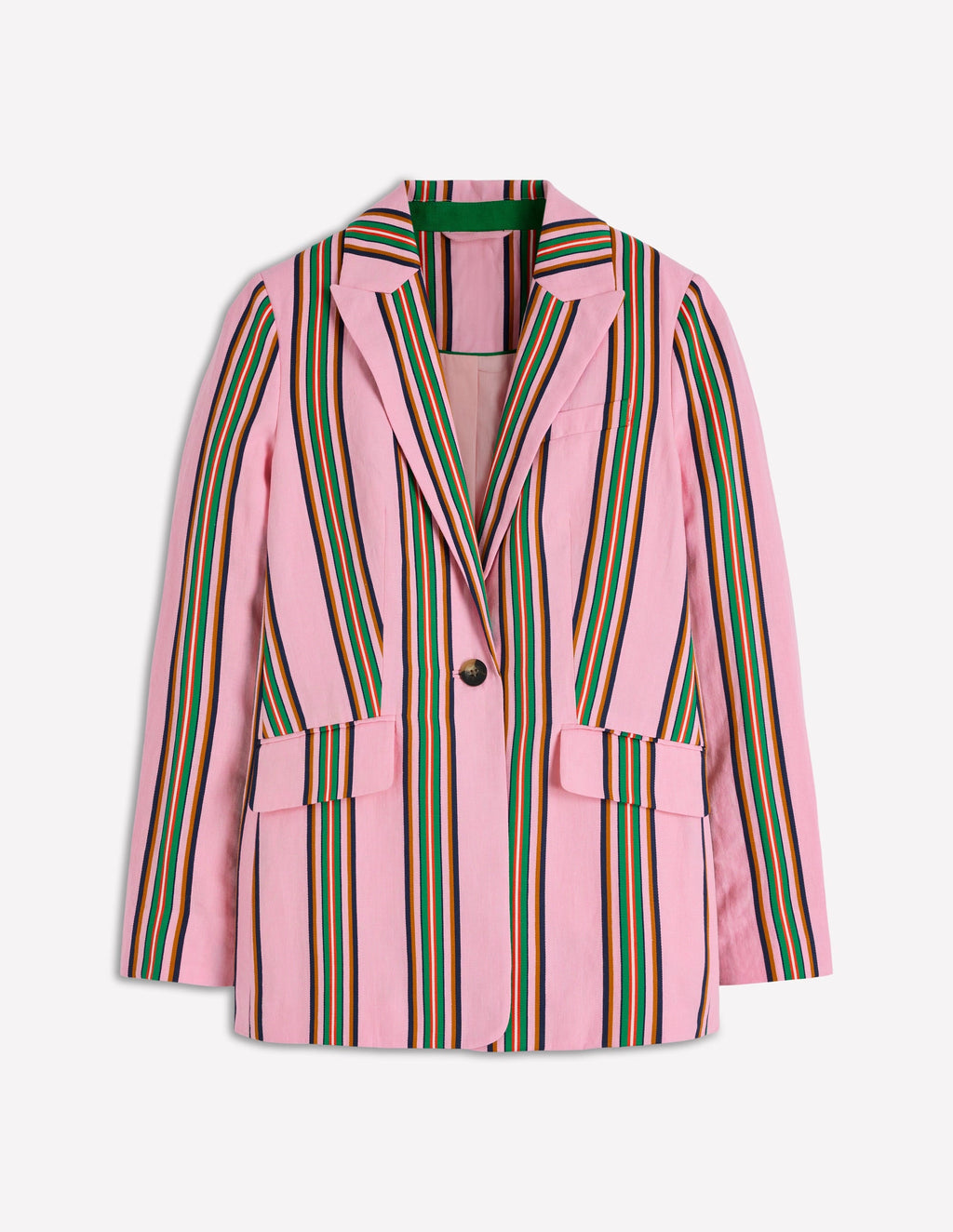 Woodbridge Linen Blazer-Pink, Rich Emerald Stripe