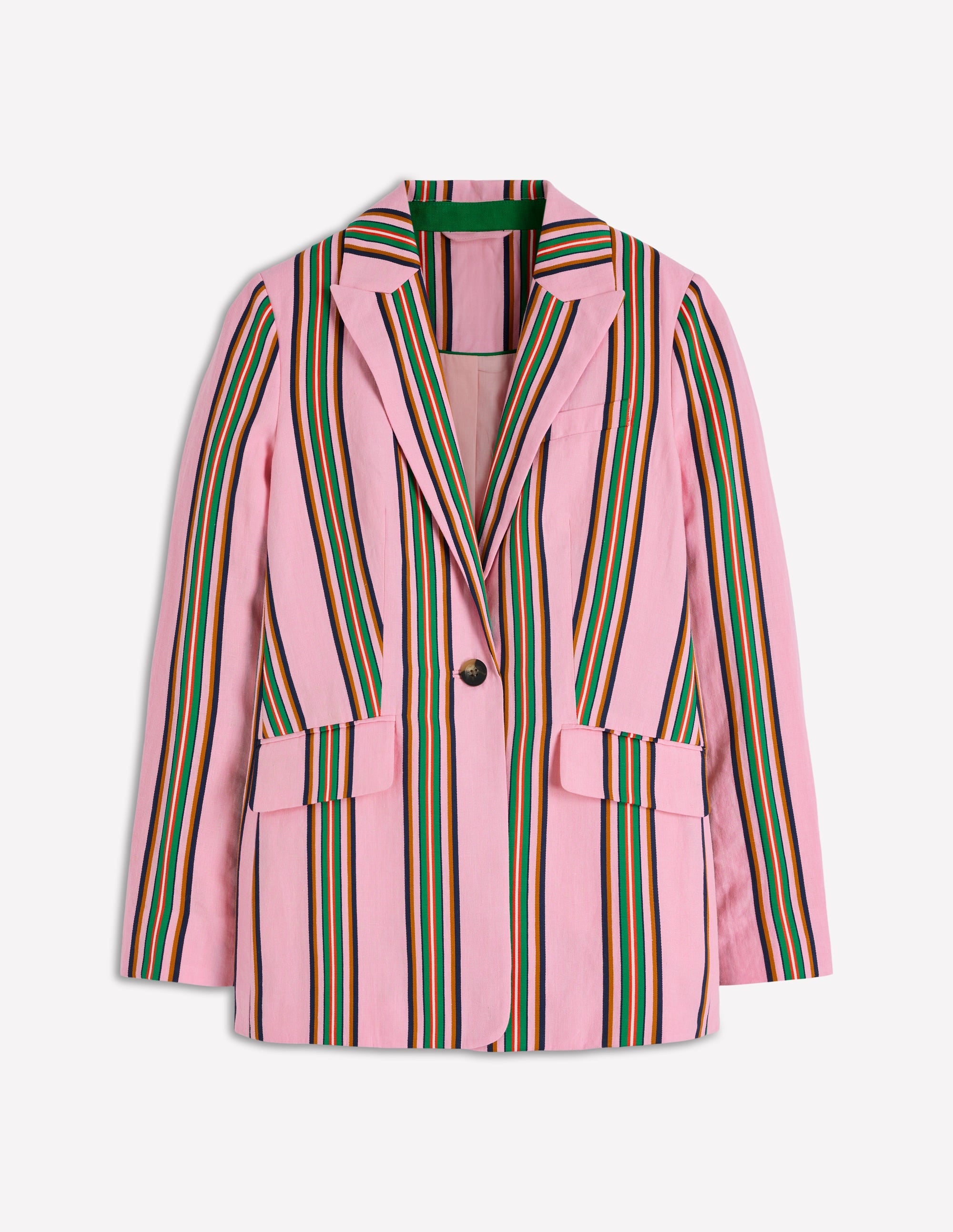 Woodbridge Linen Blazer-Pink, Rich Emerald Stripe