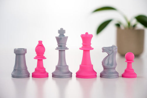 3 1/2" Silicone Club Chess Pieces - Silver and Pink - Piece - Chess-House