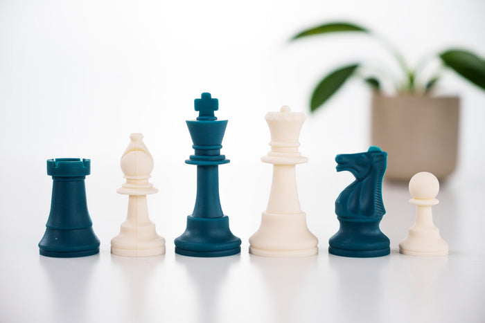 3 1/2" Silicone Club Chess Pieces - White and Teal - Piece - Chess-House