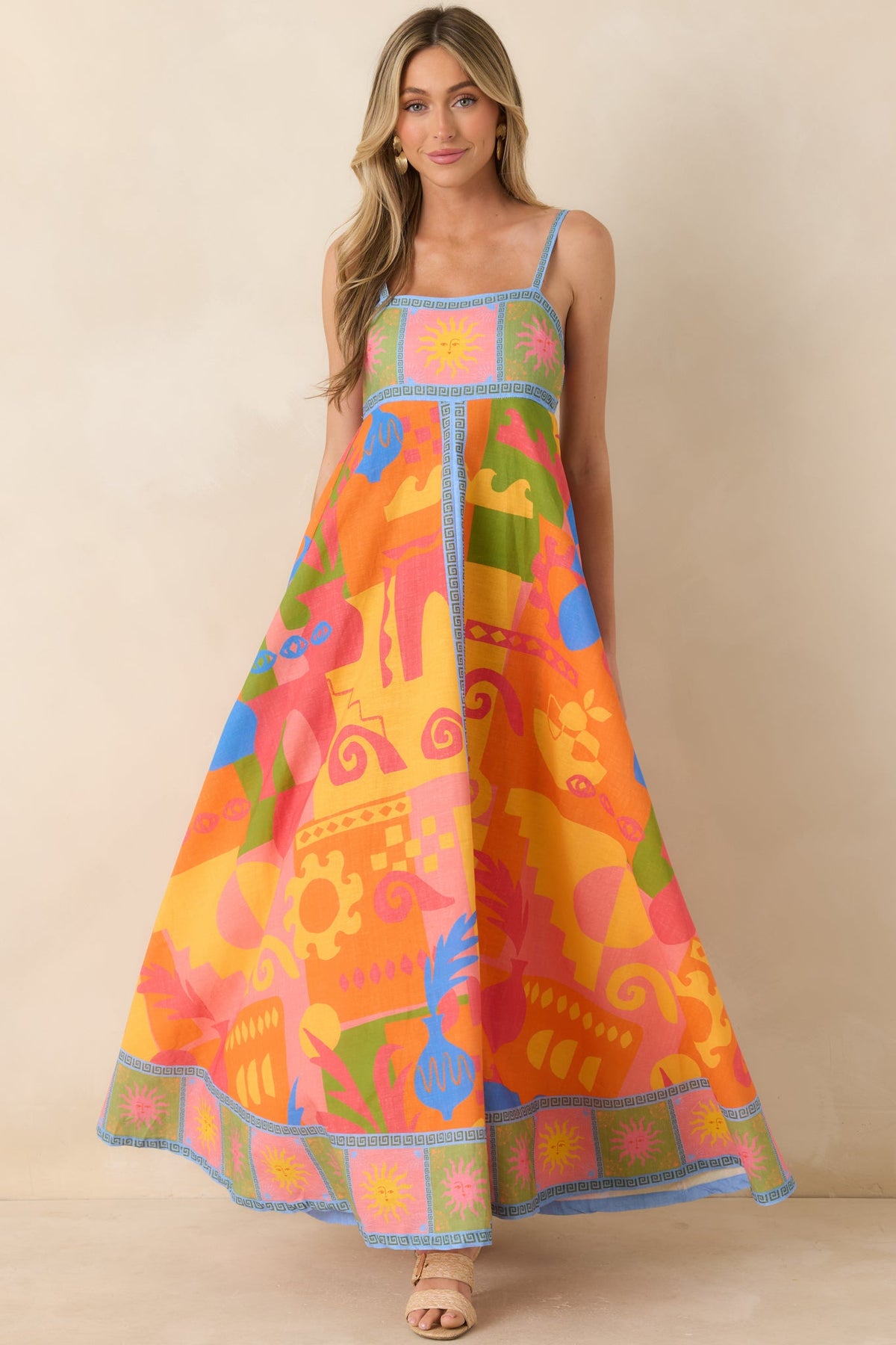 Paradisa Atlantis Orange Multi Cotton Abstract Print Maxi Dress (RESTOCK JUNE)