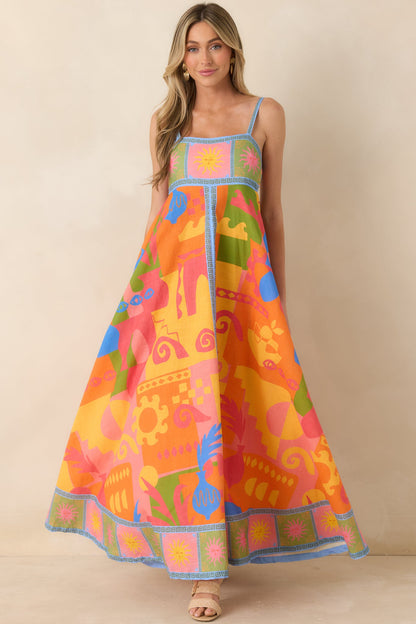 Paradisa Atlantis Orange Multi Cotton Abstract Print Maxi Dress (RESTOCK JUNE)
