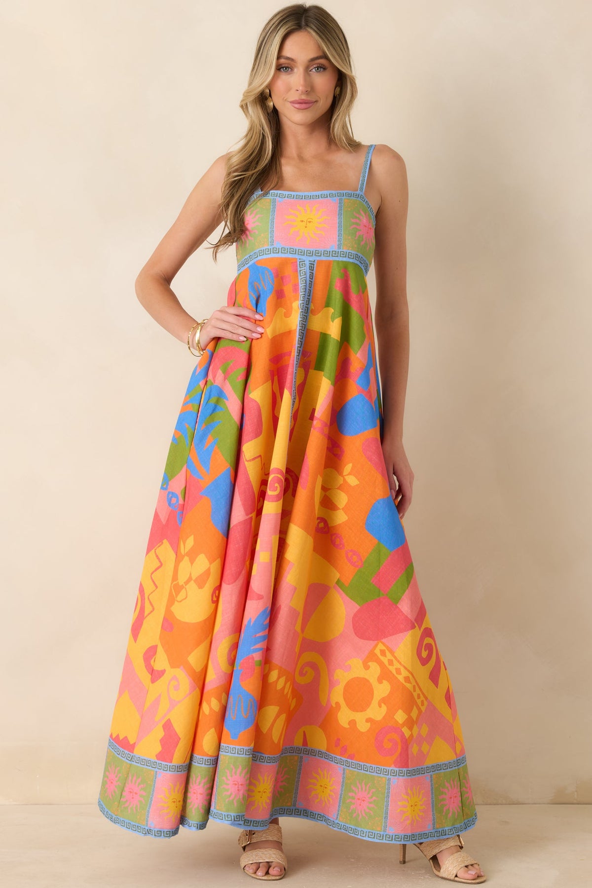 Paradisa Atlantis Orange Multi Cotton Abstract Print Maxi Dress (RESTOCK JUNE)