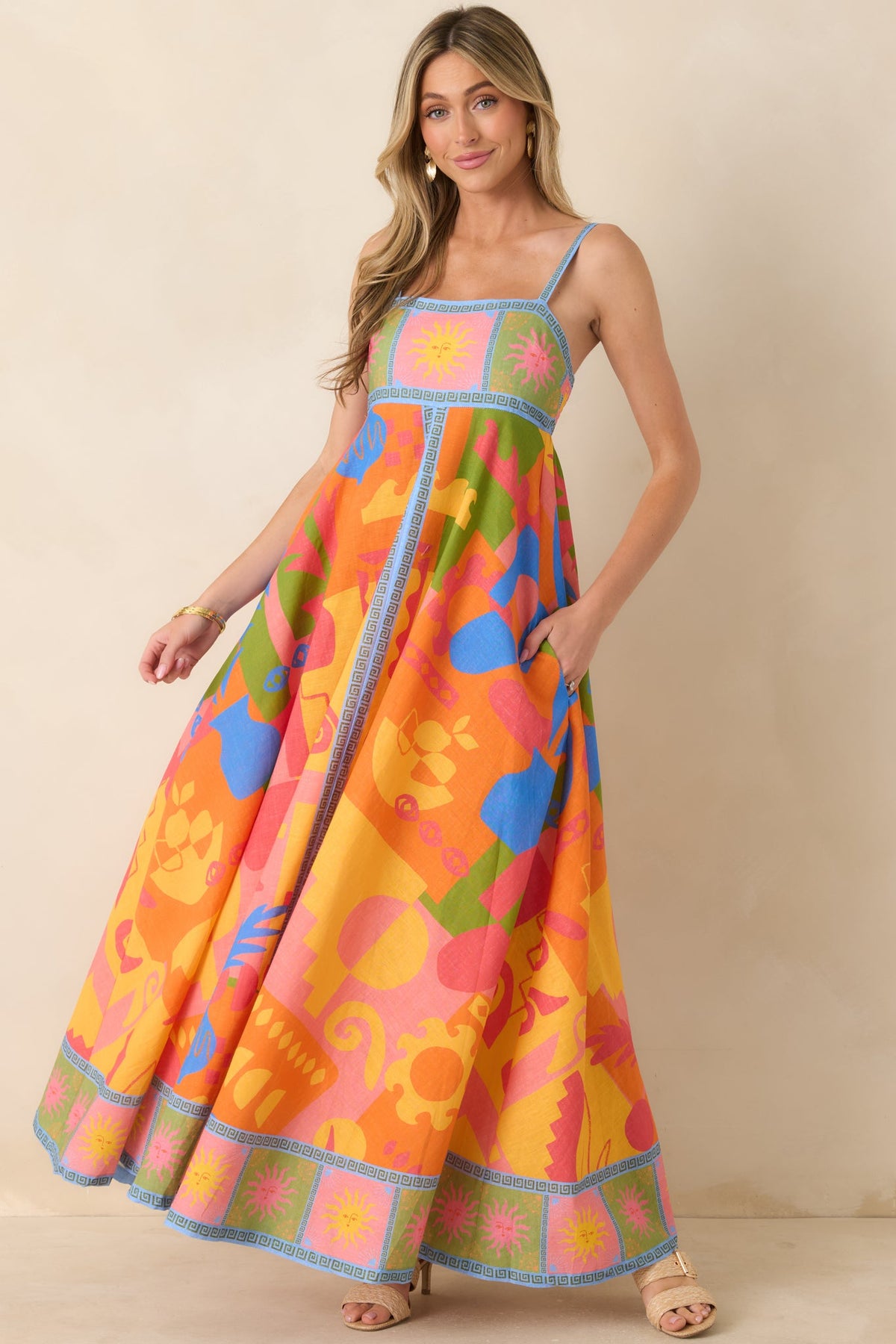 Paradisa Atlantis Orange Multi Cotton Abstract Print Maxi Dress (RESTOCK JUNE)