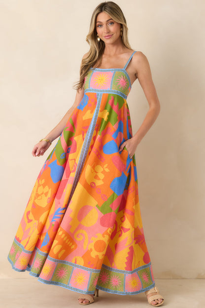 Paradisa Atlantis Orange Multi Cotton Abstract Print Maxi Dress (RESTOCK JUNE)