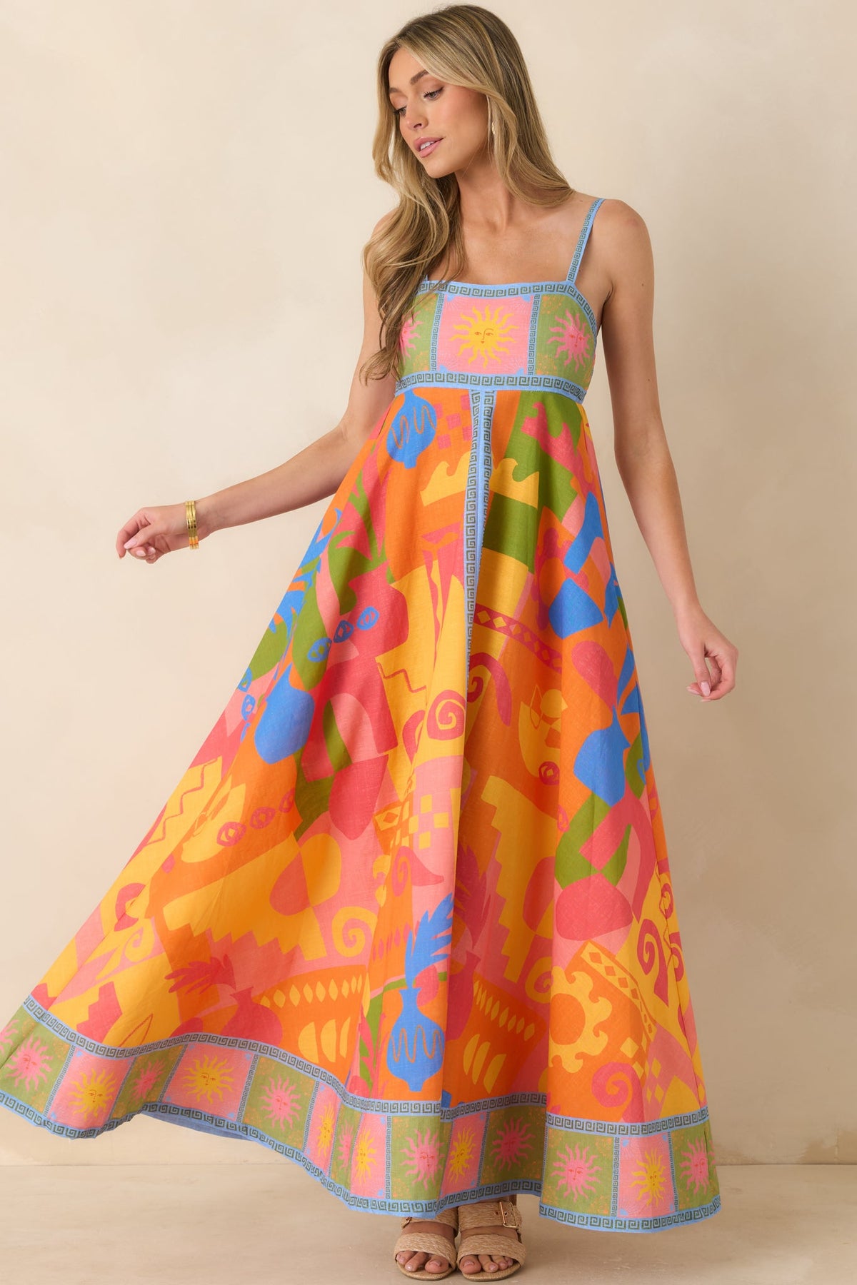Paradisa Atlantis Orange Multi Cotton Abstract Print Maxi Dress (RESTOCK JUNE)