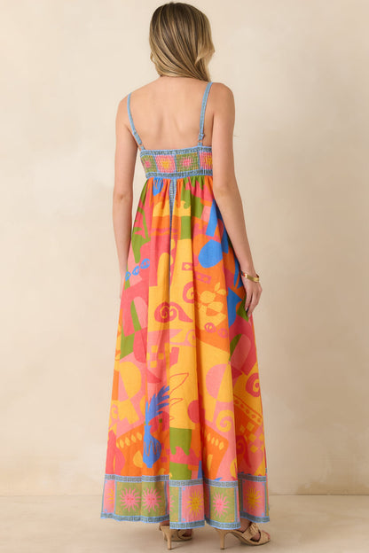 Paradisa Atlantis Orange Multi Cotton Abstract Print Maxi Dress (RESTOCK JUNE)
