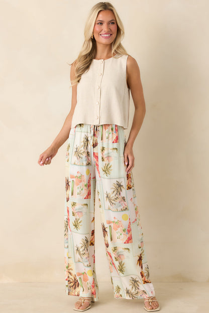 The Right Balance Natural Linen-Blend Sleeveless Button Up Top