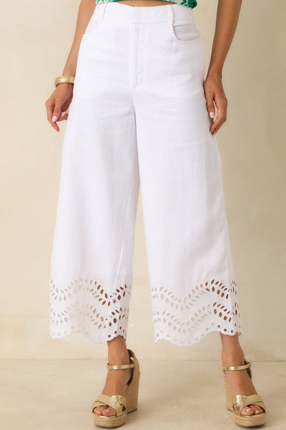 Eyelet It Be White Linen Embroidered Eyelet Wide Leg Pants