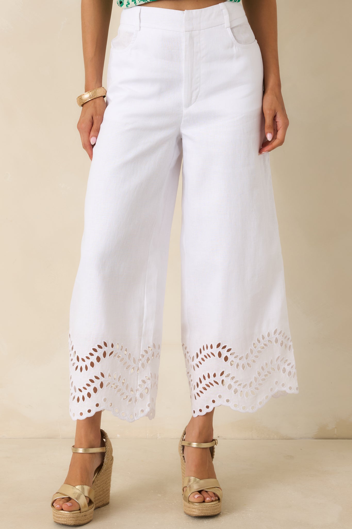 Eyelet It Be White Linen Embroidered Eyelet Wide Leg Pants
