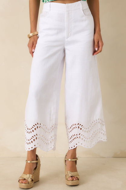 Eyelet It Be White Linen Embroidered Eyelet Wide Leg Pants