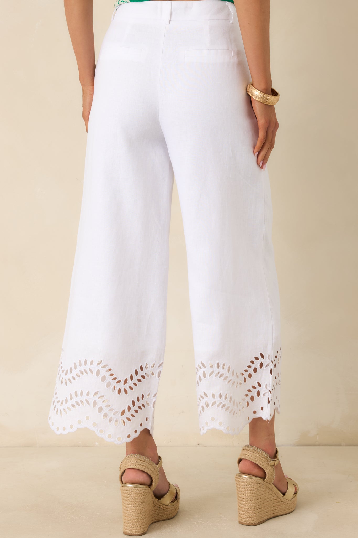 Eyelet It Be White Linen Embroidered Eyelet Wide Leg Pants
