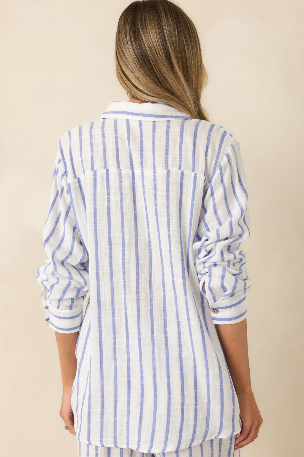 Salt Air & Sunshine Blue Stripe Gauzy Cotton Button-Up Shirt
