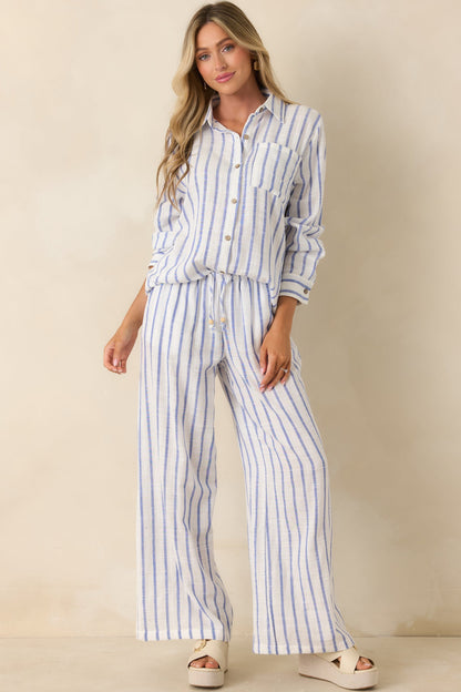 Salt Air & Sunshine Blue Stripe Gauzy Cotton Button-Up Shirt