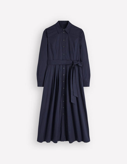 Alexa Cotton Midi Shirt Dress-Navy