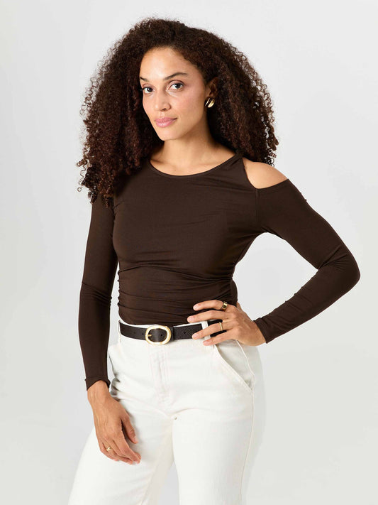 Twist Long Sleeve Top - Coffee Bean