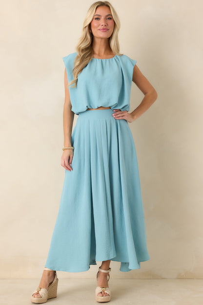 Ebb and Flow Turquoise Blouson Crop Top