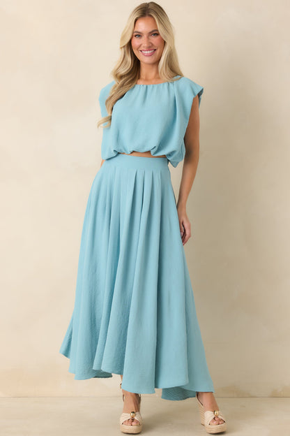 Ebb and Flow Turquoise Blouson Crop Top