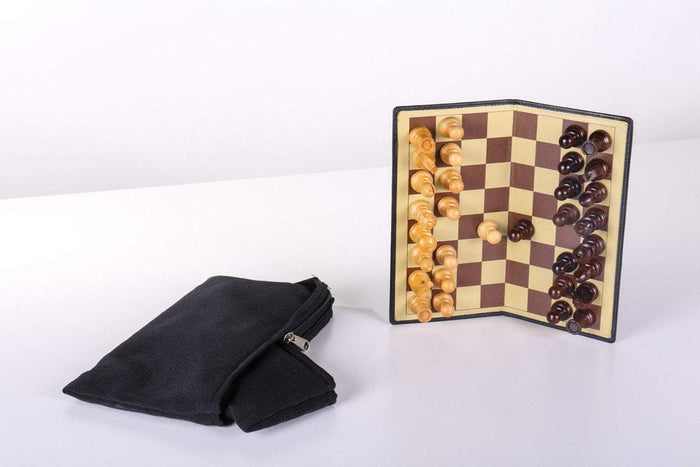 9" Milled Leather Travel Magnetic Chess Set with Wood Pieces - Piece - Chess-House