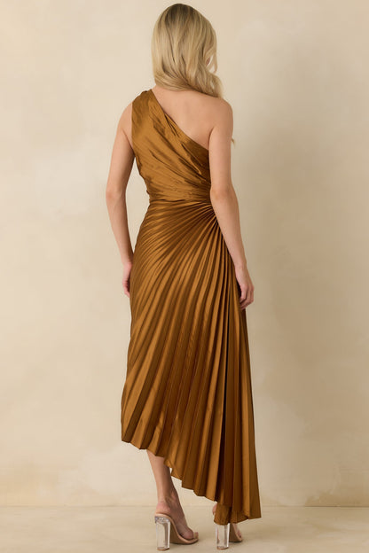 Poetic Charm Bronze Asymmetric One Shoulder Maxi Dress