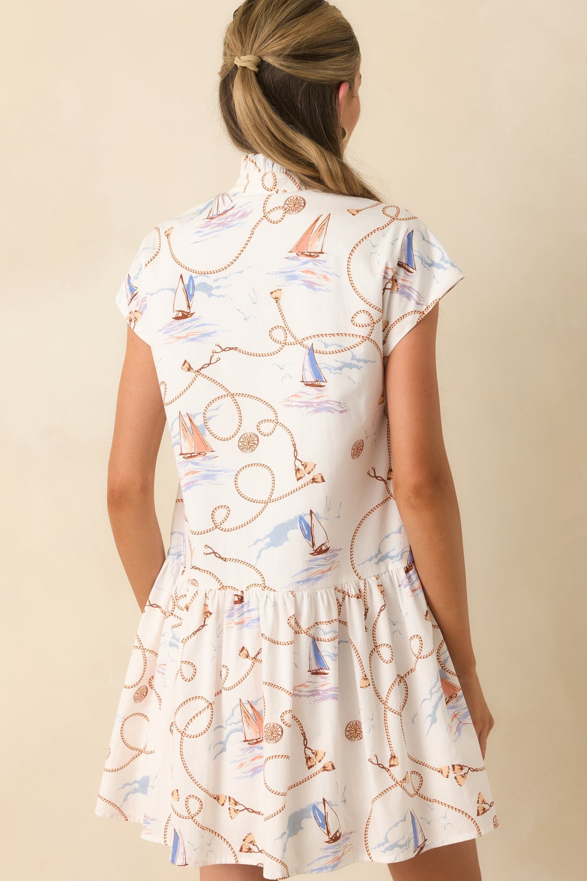 Prosperina Stella Ivory Multi Nautical Print Cotton Mini Dress