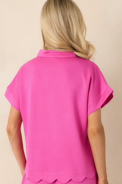 First Class Flirt Hot Pink Scalloped Hem Top