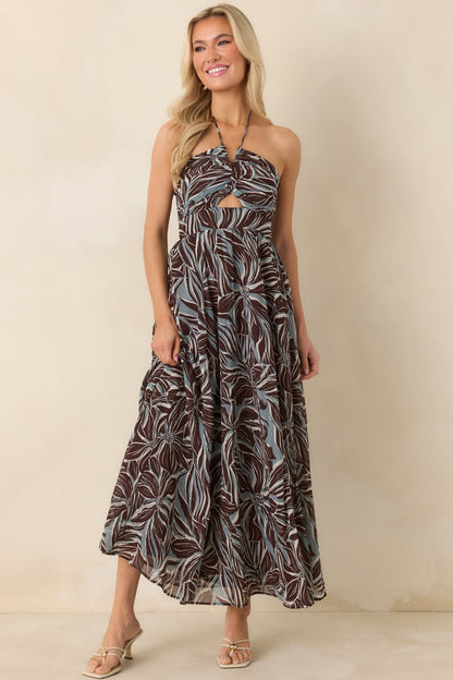 Z Supply Chocolate Brown Multi Lanie Zinn Floral Halter Maxi Dress