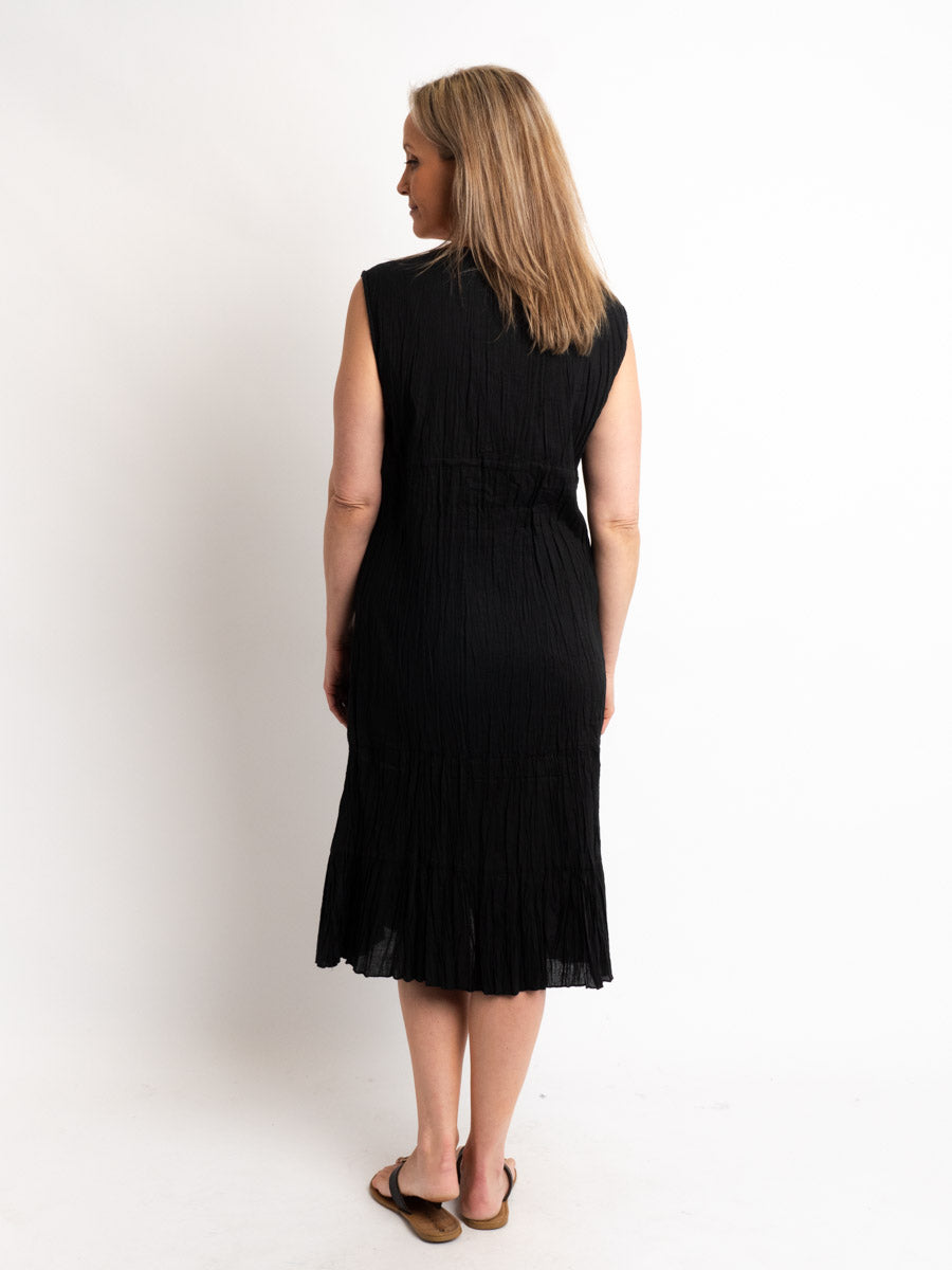 Epiphany Sleeveless Black Cotton Mid-length Dress