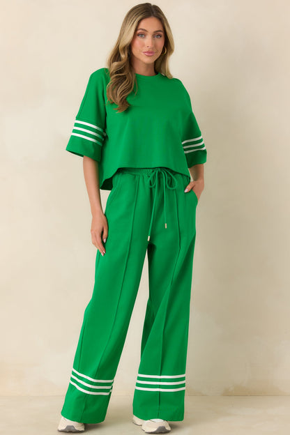 Line & Leisure Green Cotton Blend Contrast Stripe Drawstring Pants