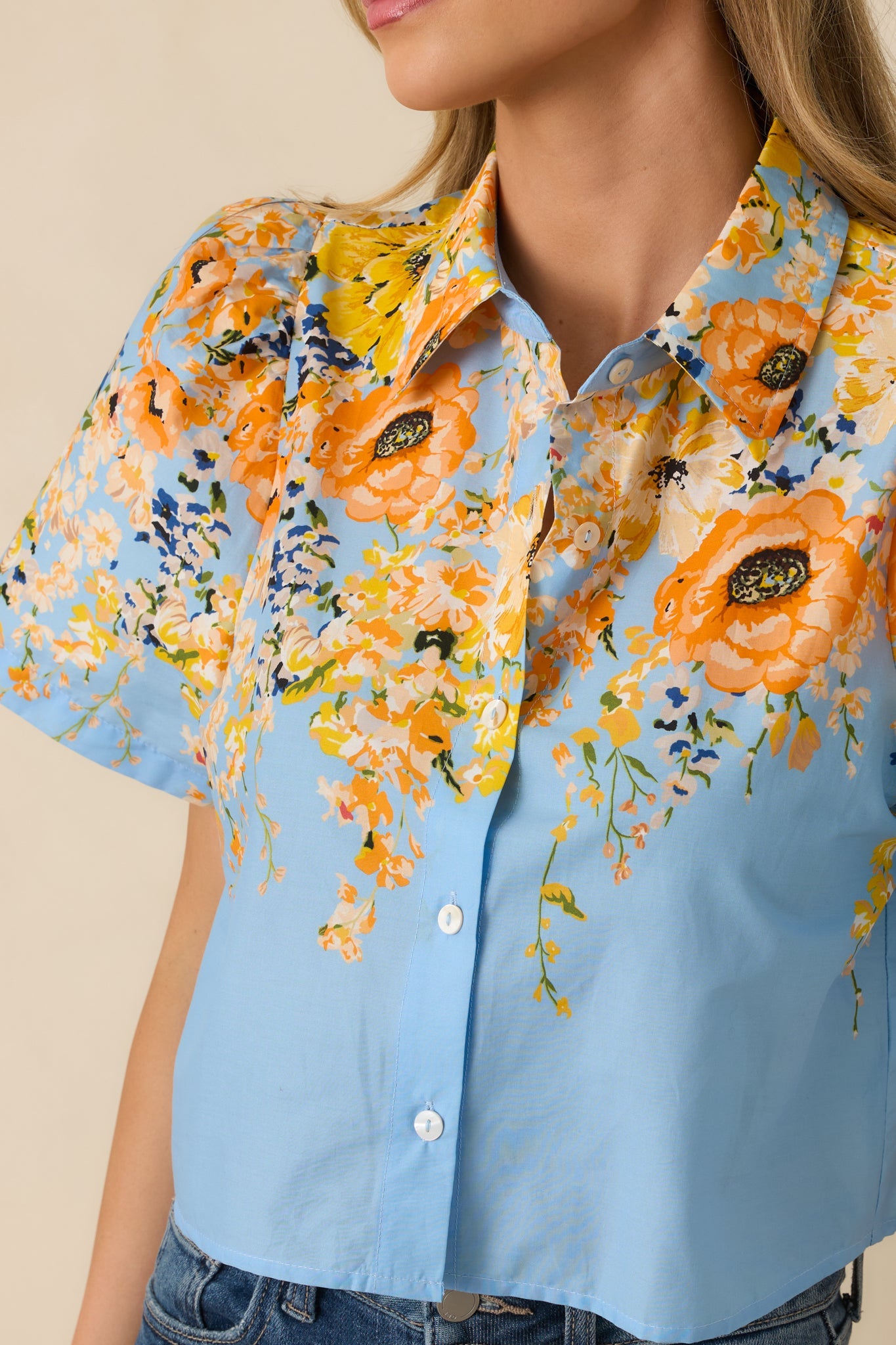 Tomorrow Will Come Blue Multi Cotton Floral Top