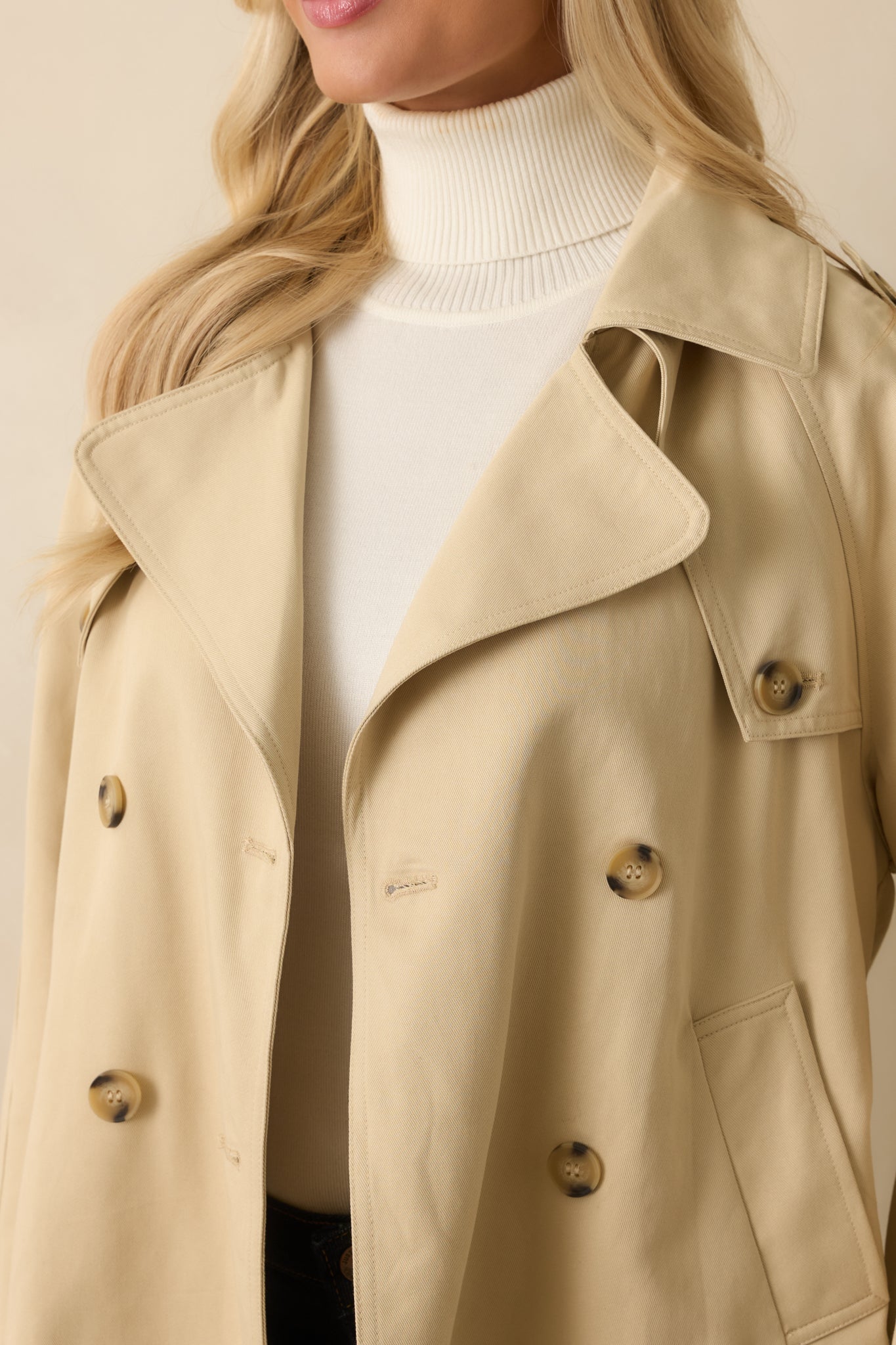 Take It From the Top Tan Cropped Trench-Style Jacket
