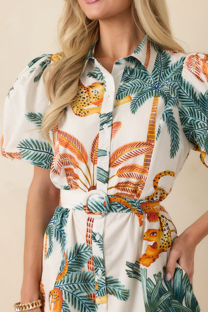 Paradise Plans Ivory Multi Tropical Print Puff Sleeve Mini Dress