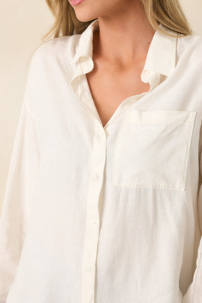 Z Supply The Signature White Linen Blend Button Down Top