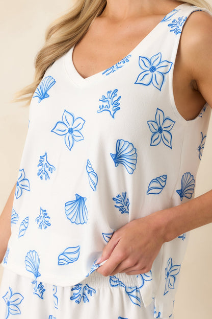 Z Supply Seahorse Set White & Blue Coastal Print Pajama Top