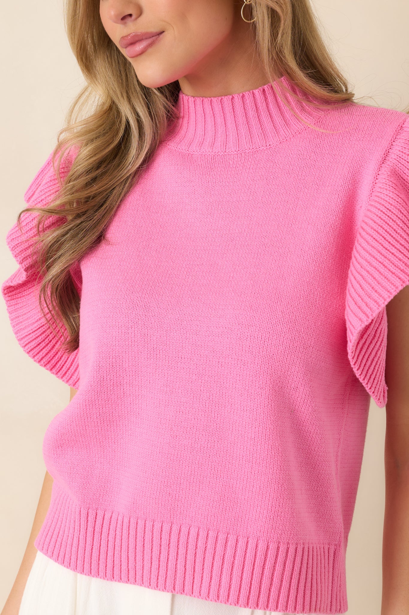 Watch Her Work Hot Pink Knit Flutter Sleeve Top
