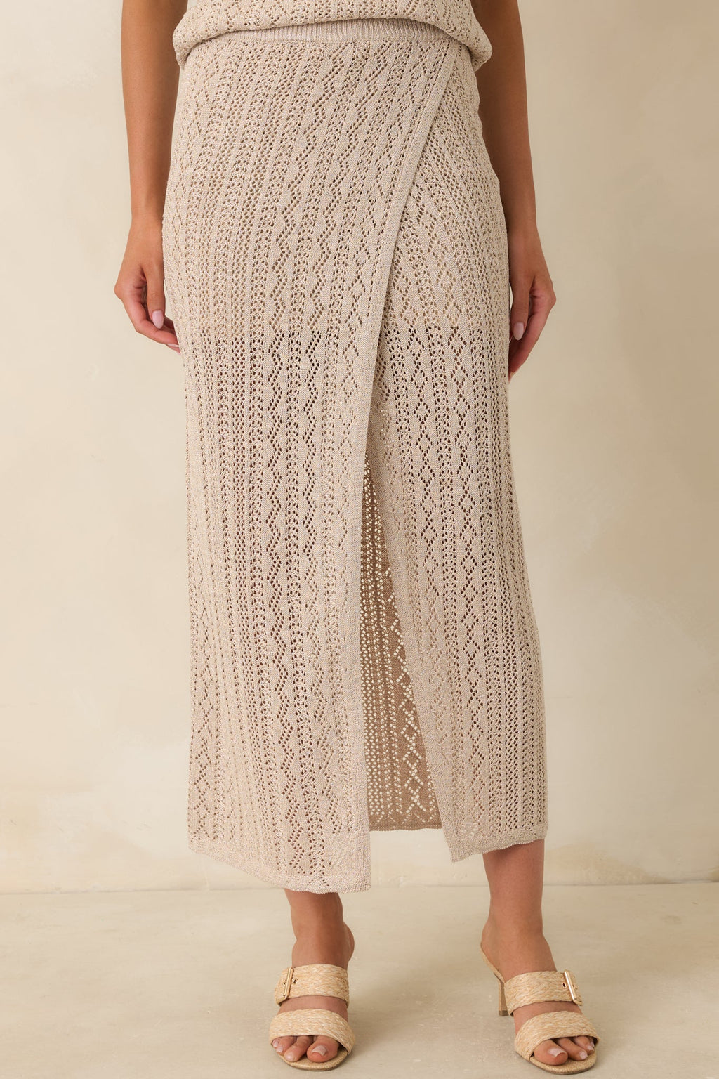 Z Supply Glimmer Gold Metallic Pointelle Knit Midi Skirt