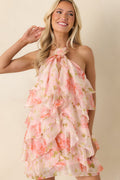 ASTR The Label Ofra Pink Floral Ruffle Halter Mini Dress