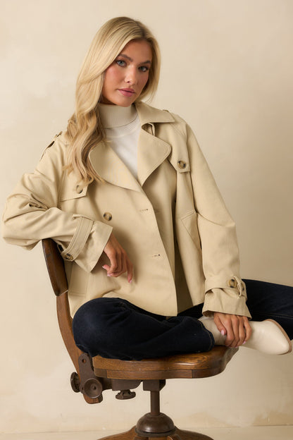 Take It From the Top Tan Cropped Trench-Style Jacket