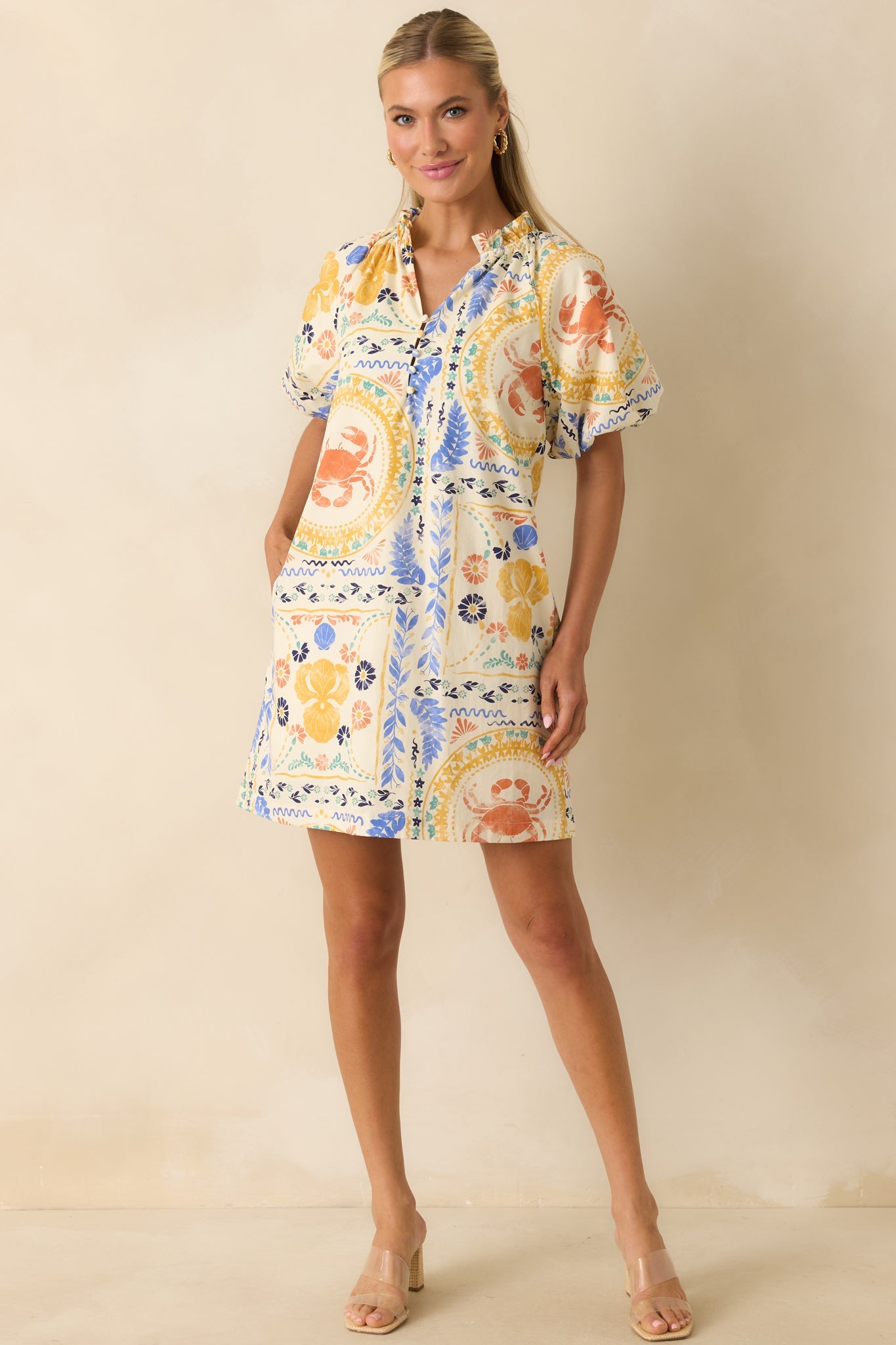 Prosperina Sasha Multi Cotton Coastal Print Mini Shift Dress