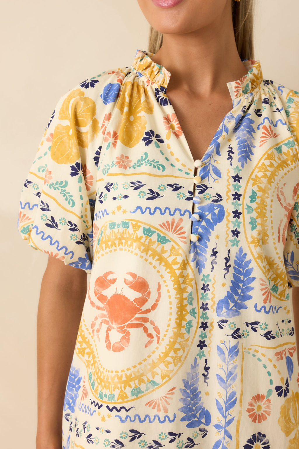 Prosperina Sasha Multi Cotton Coastal Print Mini Shift Dress