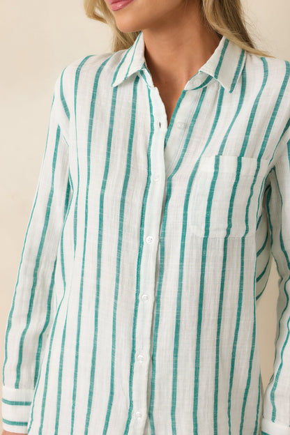 Z Supply Saturdays Rainforest Green Stripe Cotton Gauze Shirt
