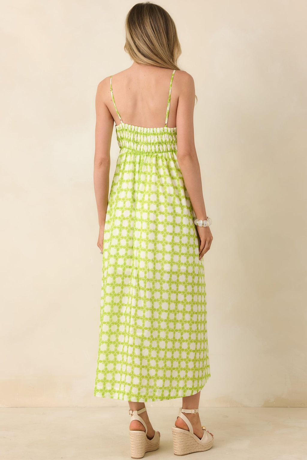 On the Bright Path Chartreuse Green Printed Cotton Midi Dress