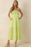 On the Bright Path Chartreuse Green Printed Cotton Midi Dress
