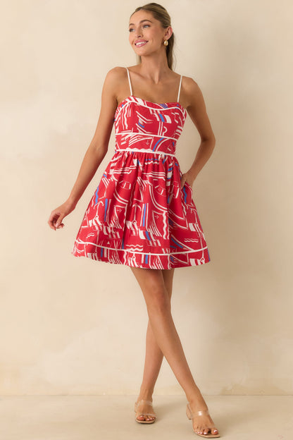 Prosperina Veronica Red Multi Yacht Club Cotton Mini Dress