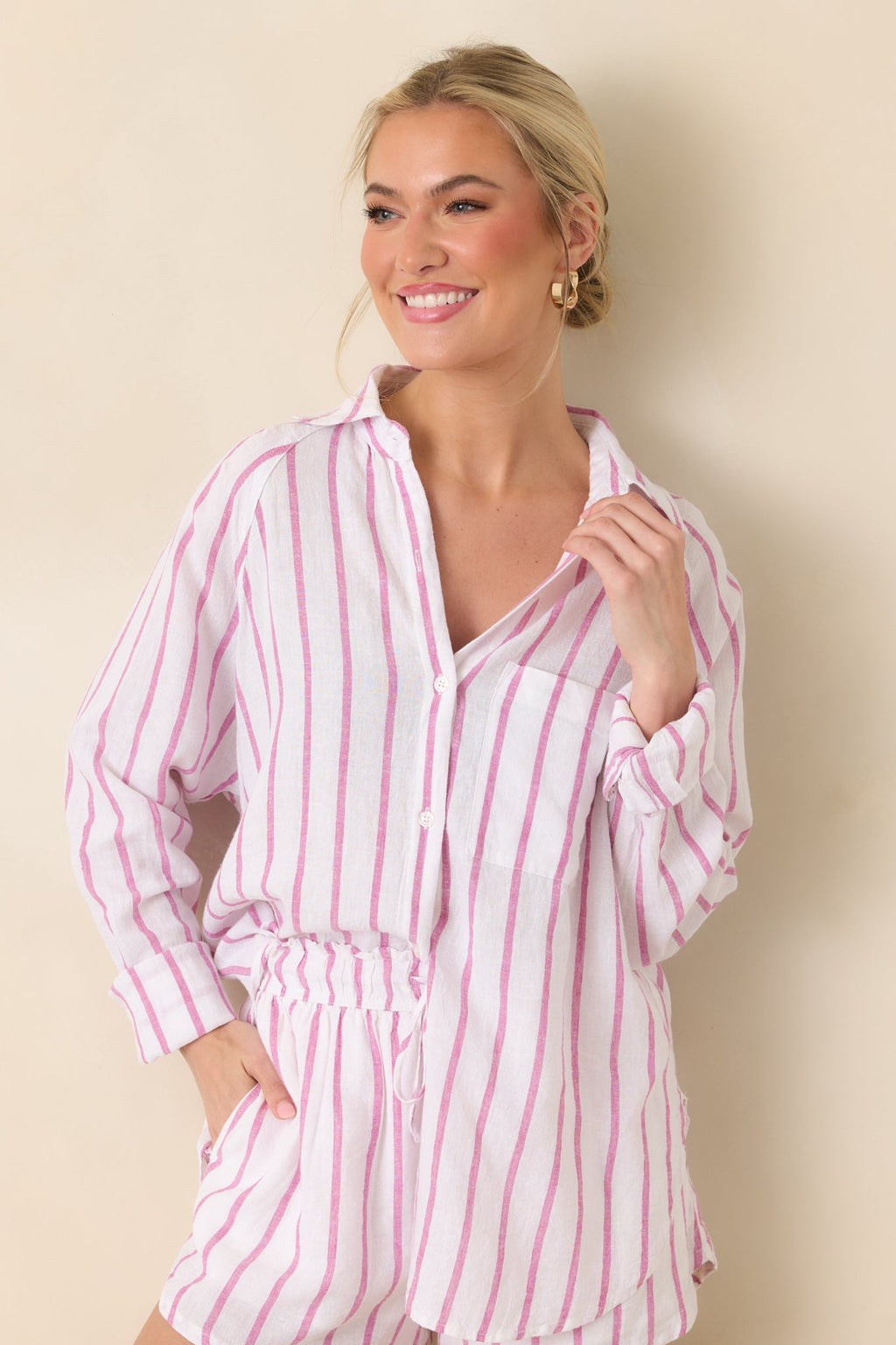 Z Supply Spanish Rose Perfect Linen Stripe Top