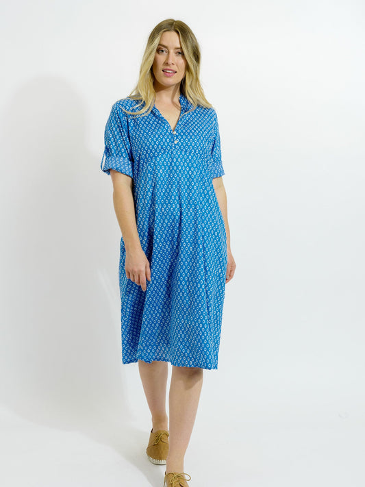 Mareeba Dress in Blue and White Eyes