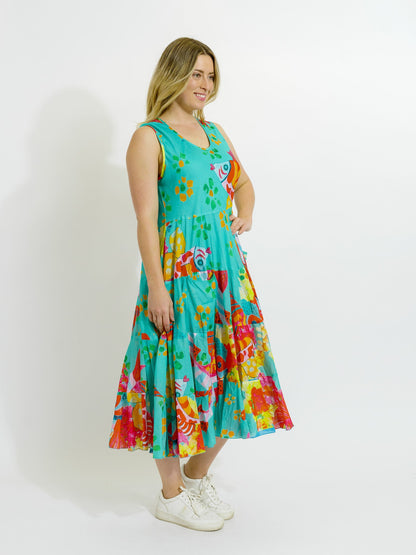 Daydream Dress in Teal Fish