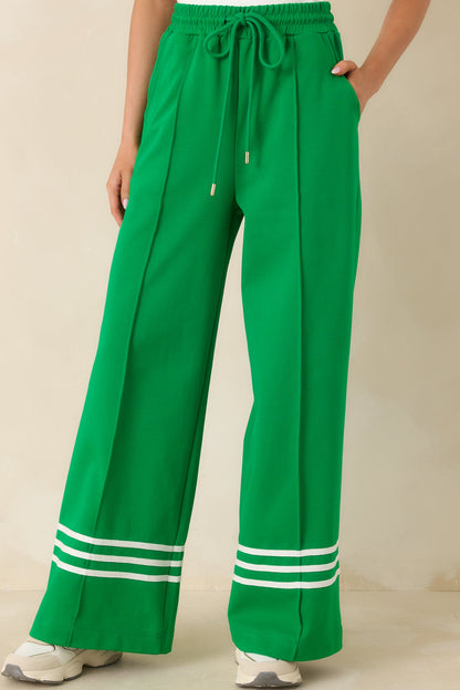 Line & Leisure Green Cotton Blend Contrast Stripe Drawstring Pants